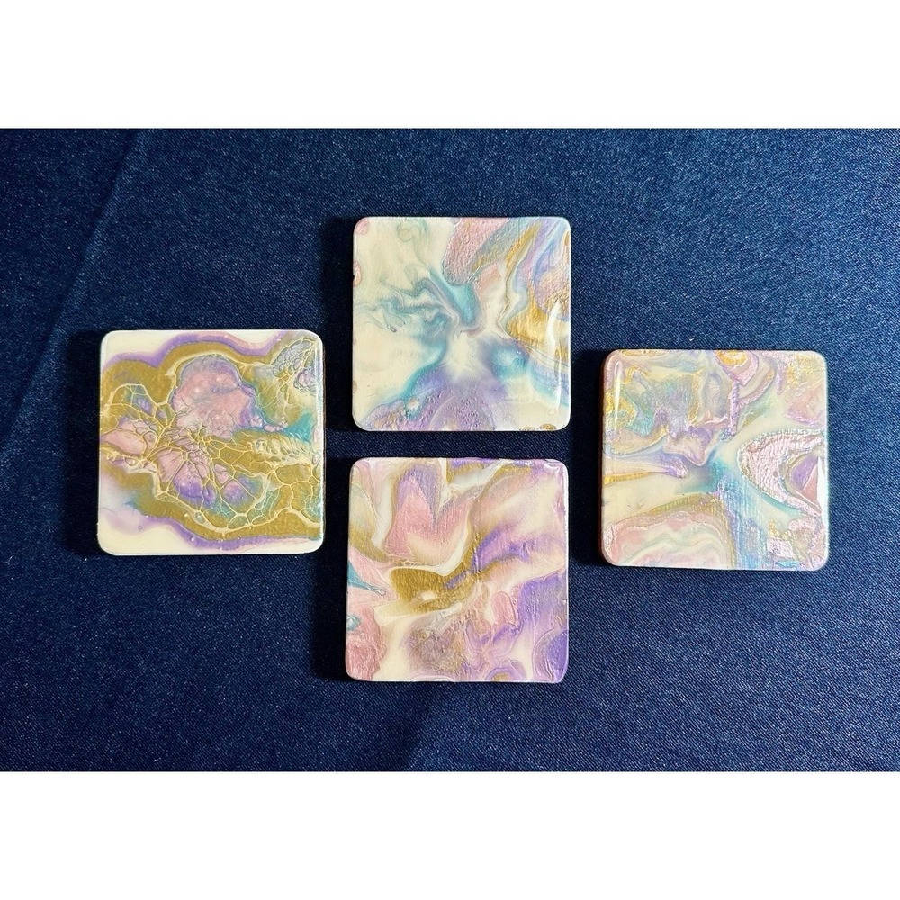 Acrylic Fluid Art Ceramic 4.25" Tile Cork Backed Coasters Mother's Day